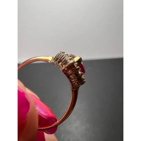 Marquis Ruby and white zircon halo ring in rose gold over sterling silver size 9 - Picture 7 of 11